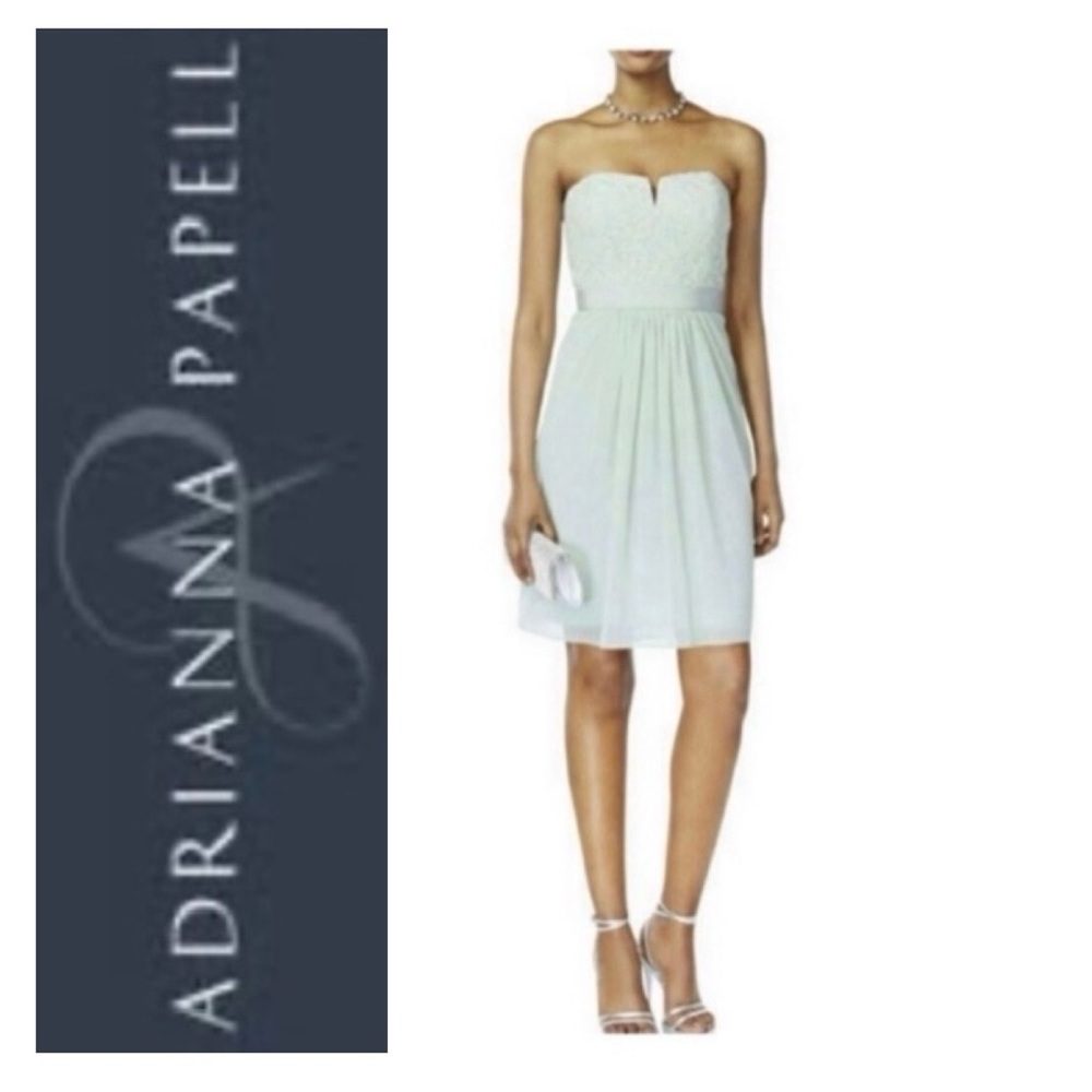 🌺 ADRIANNA PAPELL Mint Green Tulle Strapless Dress NWT $159 8